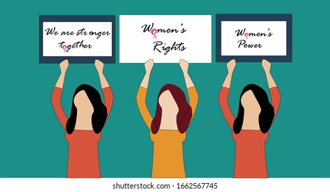 Vector illustration. International women's day concept 8 March . Women's Rights, Women's Power. We are Stronger Together. 