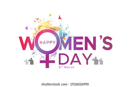 Vector illustration of International women's day concept with woman sign and calligraphy typography text