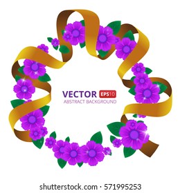 Vector illustration to The International women's day 8 March. Round frame made of flowers with ribbon. 