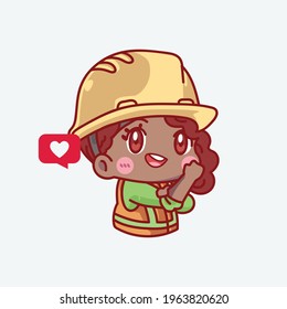 vector illustration - international worker day, international labor day cute chibi brown female worker, may 1st
