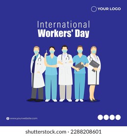 Vector illustration of International Workers' Day social media story feed mockup template