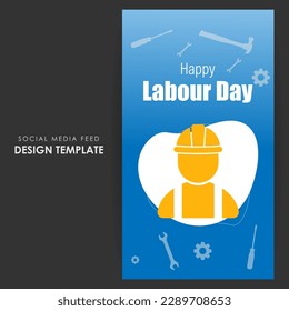 Vector illustration of International Workers' Day social media story feed set mockup template