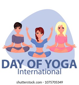 Vector illustration of international yoga day. Set woman practicing yoga pose, 21st june international yoga day, vector illustration.