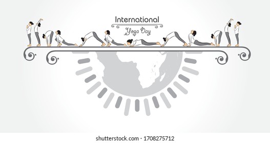 Vector Illustration of International Yoga Day - 21 June , different poses