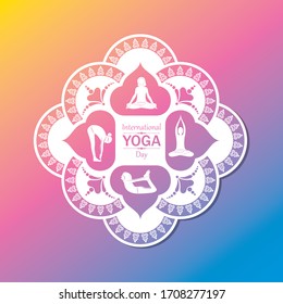 Vector Illustration of International Yoga Day - 21 June , different poses