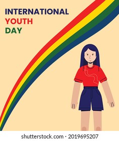 Vector illustration of  international youth day with girl.Youth day banner or poster.