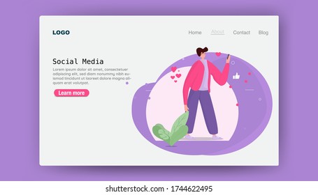 Vector illustration for internet advertisement. Influencer marketing, social media or network promotion, SMM banner, landing page,flyer.