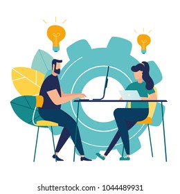 vector illustration Internet assistant at work.  vector,promotion in the network. manager for remote work, team work on the project, brainstorming