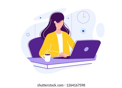 Vector Illustration Internet Assistant At Work. Promotion In The Network. Manager For Remote Work, Team Work On The Project, Brainstorming. Chat, Communication. Modern Vector Design Image Isolated 