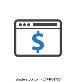 Ilustración vectorial del navegador de Internet con icono de signo de dólar en fondo blanco