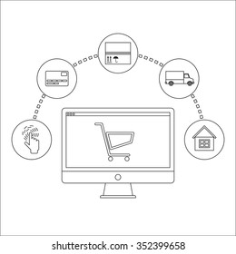Vector illustration. Internet buying and shipping. Line element design.