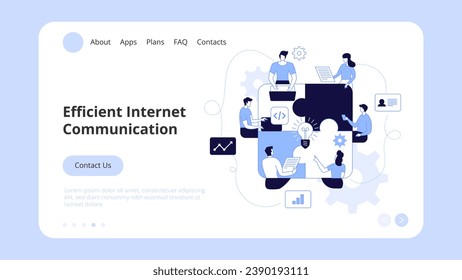 Vector illustration of internet communication Team metaphor People connecting puzzle elements social networks. Concept Landing Page Template, Website Banner, Advertisement and Marketing Material