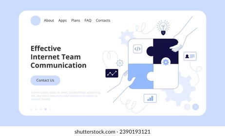 Vector illustration of internet communication Team metaphor People connecting puzzle elements social networks. Concept Landing Page Template, Website Banner, Advertisement and Marketing Material