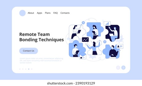 Vector illustration of internet communication Team metaphor People connecting puzzle elements social networks. Concept Landing Page Template, Website Banner, Advertisement and Marketing Material