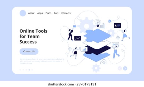 Vector illustration of internet communication Team metaphor People connecting puzzle elements social networks. Concept Landing Page Template, Website Banner, Advertisement and Marketing Material