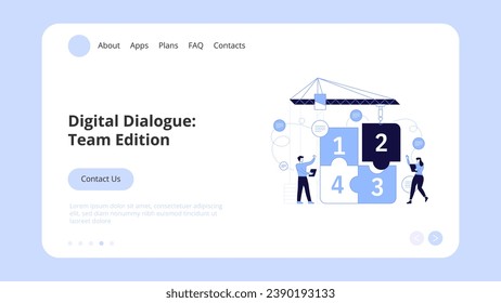 Vector illustration of internet communication Team metaphor People connecting puzzle elements social networks. Concept Landing Page Template, Website Banner, Advertisement and Marketing Material