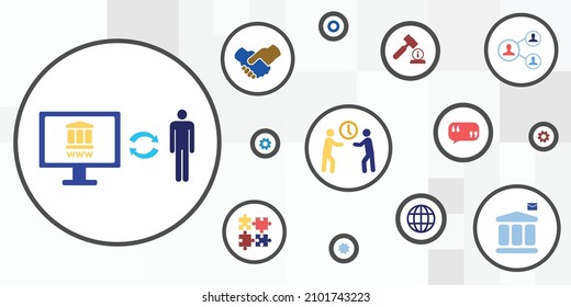 vector illustration of internet connected technologies in electronic government administrative services