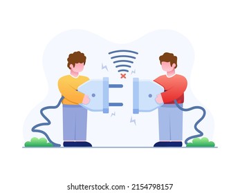 Vector Illustration Internet Connection Disconnected and Error With Person holding unplugged electric power plug.
Can be used for website, error 404 pages, connection lost page, personal project