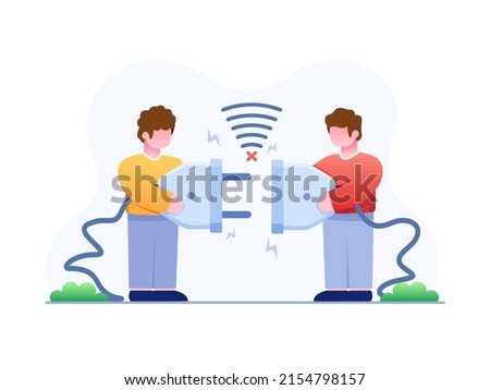Vector Illustration Internet Connection Disconnected and Error With Person holding unplugged electric power plug.
Can be used for website, error 404 pages, connection lost page, personal project