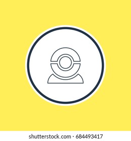 Vector Illustration Of Internet Discussing Outline. Beautiful Laptop Element Also Can Be Used As Web Camera Element.