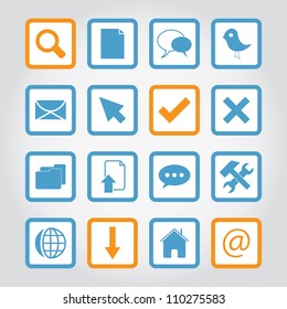 Vector illustration of internet icons in square frames.