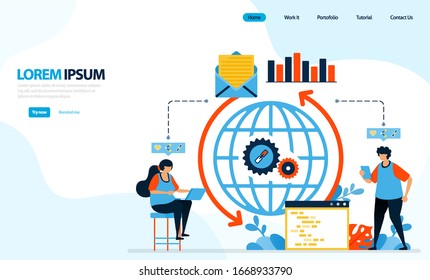 Vector illustration of internet loading system. mechanism for circulation of sending email and data with coding. designed for landing page, template, ui ux, website, mobile app, flyer, brochure