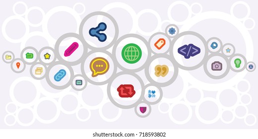 vector illustration of internet media icons and for blogging and digital presence concepts and designs 