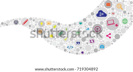vector illustration of internet media icons and blogging and digital presence concepts and designs in curved wave stream design