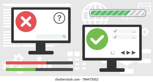 vector illustration of internet media screens with online survey or poll results and voting system