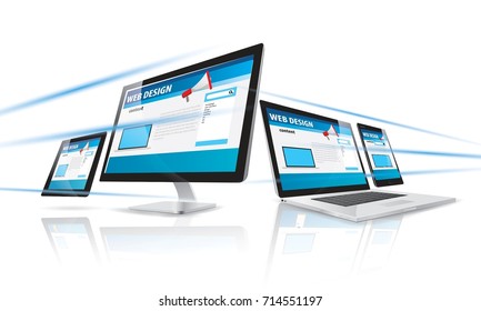 Vector illustration. Internet online computer web design website network technology future concept 