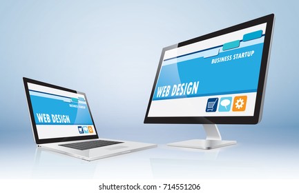 Vector illustration. Internet online computer web design website network technology future concept 
