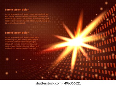 Vector illustration Internet technology concept with binary code.. Hi-tech texture with glowing flash light effect. Digital explosion. Futuristic abstract background.