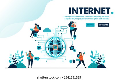 Vector illustration internet of things. People use internet & iot for social and activities. Communication work and play with internet. Designed for landing page, web, banner, template, flyer, poster