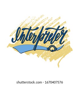 Ilustración vectorial de las letras del intérprete con ícono para banner, carteles, carteles, tarjetas de visita, diseño del logo de la agencia de traducción. Texto escrito a mano con espacio de copia para web o impresión