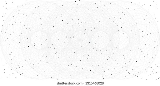 vector illustration of intersecting circles and black dots for abstract subtle monochromatic white background and circles ornament