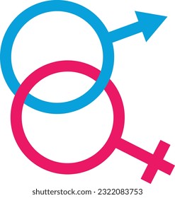 Ilustración vectorial de la intersección de símbolos masculinos y femeninos. relaciones sexuales. Género masculino y femenino.