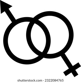 Vector illustration of intersection of male and female symbols. sexual relations. Male and female genders.
