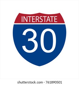 Vector illustration interstate highway 30 road sign icon isolated on white background