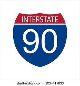 Vector illustration interstate highway 90 road sign icon isolated on white background