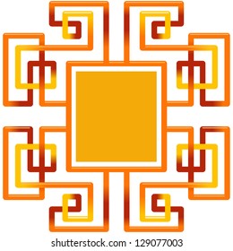 Vector illustration: Interwoven decorative frame. Tangled lines in red and yellow colors.