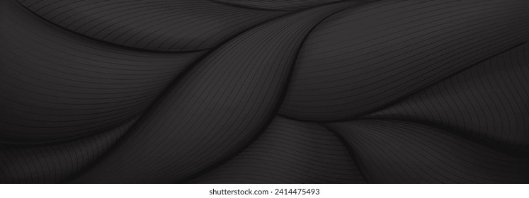 Vector illustration of interwoven wavy lines creating an abstract background in black tones with a sense of fluidity and soft feel