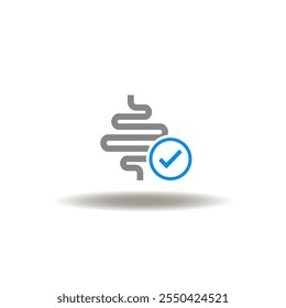 Vector illustration of intestine with check mark. Symbol of digestion and probiotics therapy.