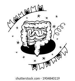 Vector illustration with intestines. Isolated on a white background. Cute doodle illustrations.