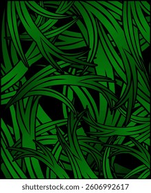 A vector illustration of an intricate leaf pattern with curved lines, providing a distinctive natural effect with deep green shades.
