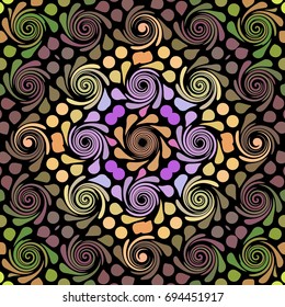 Vector illustration of an intricate medieval, floral spiral with swirls pattern of a seamless background