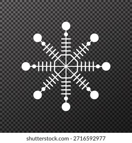 Vector illustration of an intricate white snowflake isolated on a transparent background, ideal for Christmas ornaments, winter holiday designs, festive decorations, overlays, and seasonal backgrounds.
