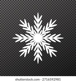 Ilustración vectorial de un intrincado copo de nieve blanco aislado sobre un fondo transparente, ideal para adornos de Navidades, diseños de vacaciones de invierno, decoraciones festivas, superposiciones y fondos de temporada.
