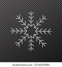 Ilustración vectorial de un intrincado copo de nieve blanco aislado sobre un fondo transparente, ideal para adornos de Navidades, diseños de vacaciones de invierno, decoraciones festivas, superposiciones y fondos de temporada.
