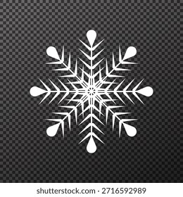 Ilustración vectorial de un intrincado copo de nieve blanco aislado sobre un fondo transparente, ideal para adornos de Navidades, diseños de vacaciones de invierno, decoraciones festivas, superposiciones y fondos de temporada.

