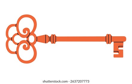 Vector illustration with an intricately designed antique key. Ideal for interior design concepts, event invitations, logo creations, travel brochures, treasure hunt games etc. Classic design.